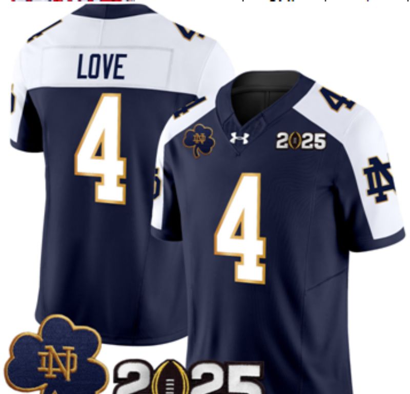 Men Norte Dame Fighting Irish #4 Love Blue 2025 NCAA Jersey 0012->ncaa teams->NCAA Jersey